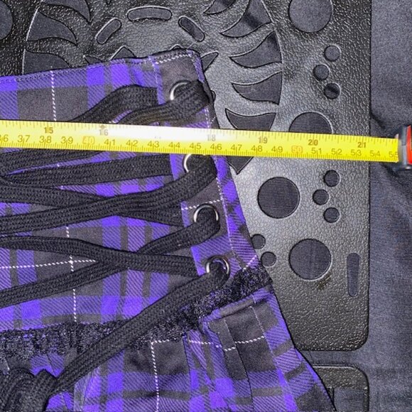 #DK177 -NWT - Dollskill Widow PLUS Black and Purple Plaid Lace Up Mini Skirt- 1X - Picture 6 of 6